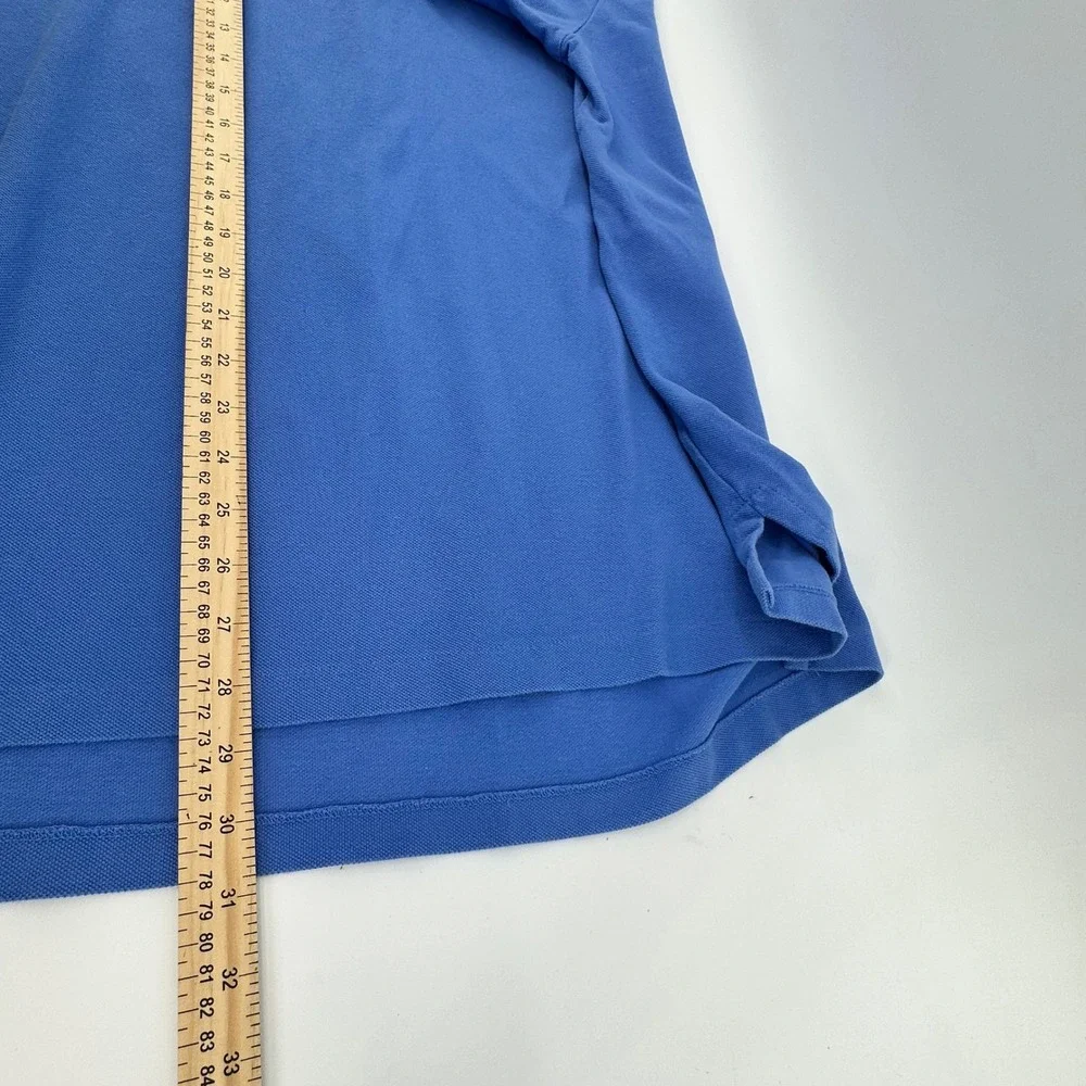 Polo Ralph Lauren Men L‎ Blue Short Sleeve Pique Cotton Polo Shirt Orange Pony